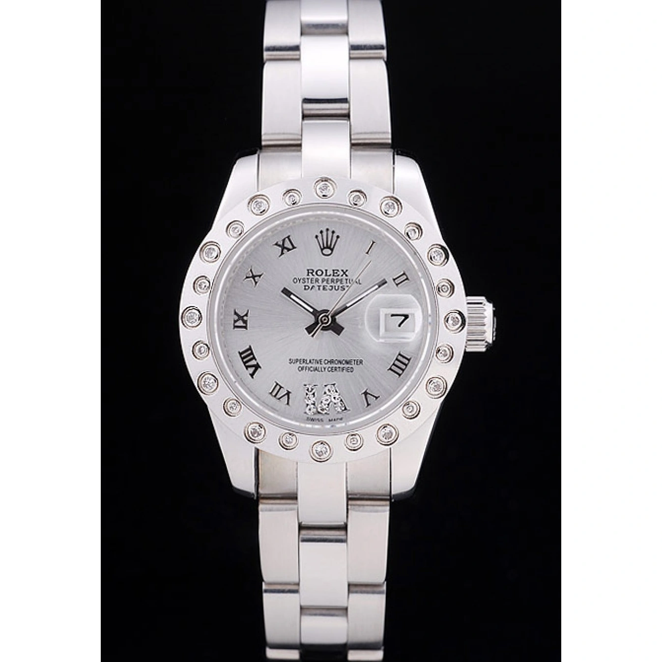 Aaa replica watch Polished Silver Datejust Dial Bezel 7474 Silver Rolex Diamonds 1026